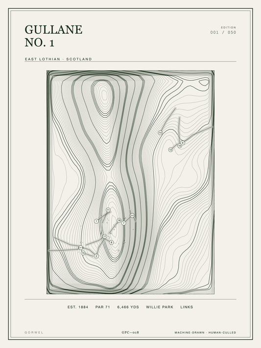 Gullane No. 1 Golf Course Print | Topographic Map Wall Art
