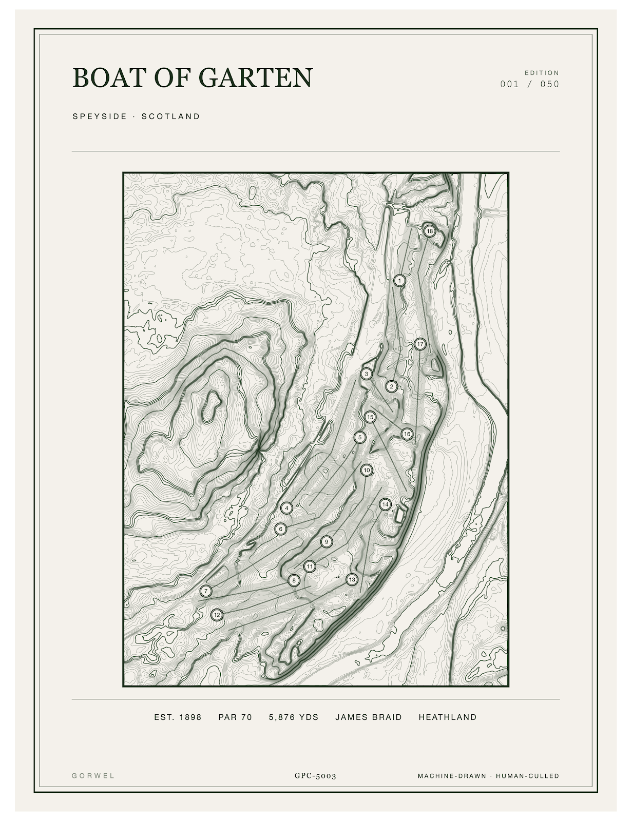 Boat Of Garten Golf Course Print | Topographic Map Wall Art