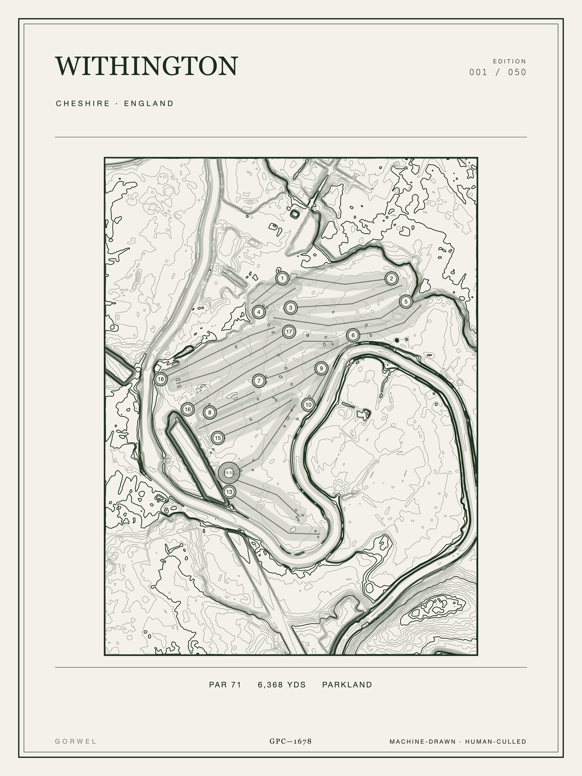 Withington Golf Course Print | Topographic Map Wall Art