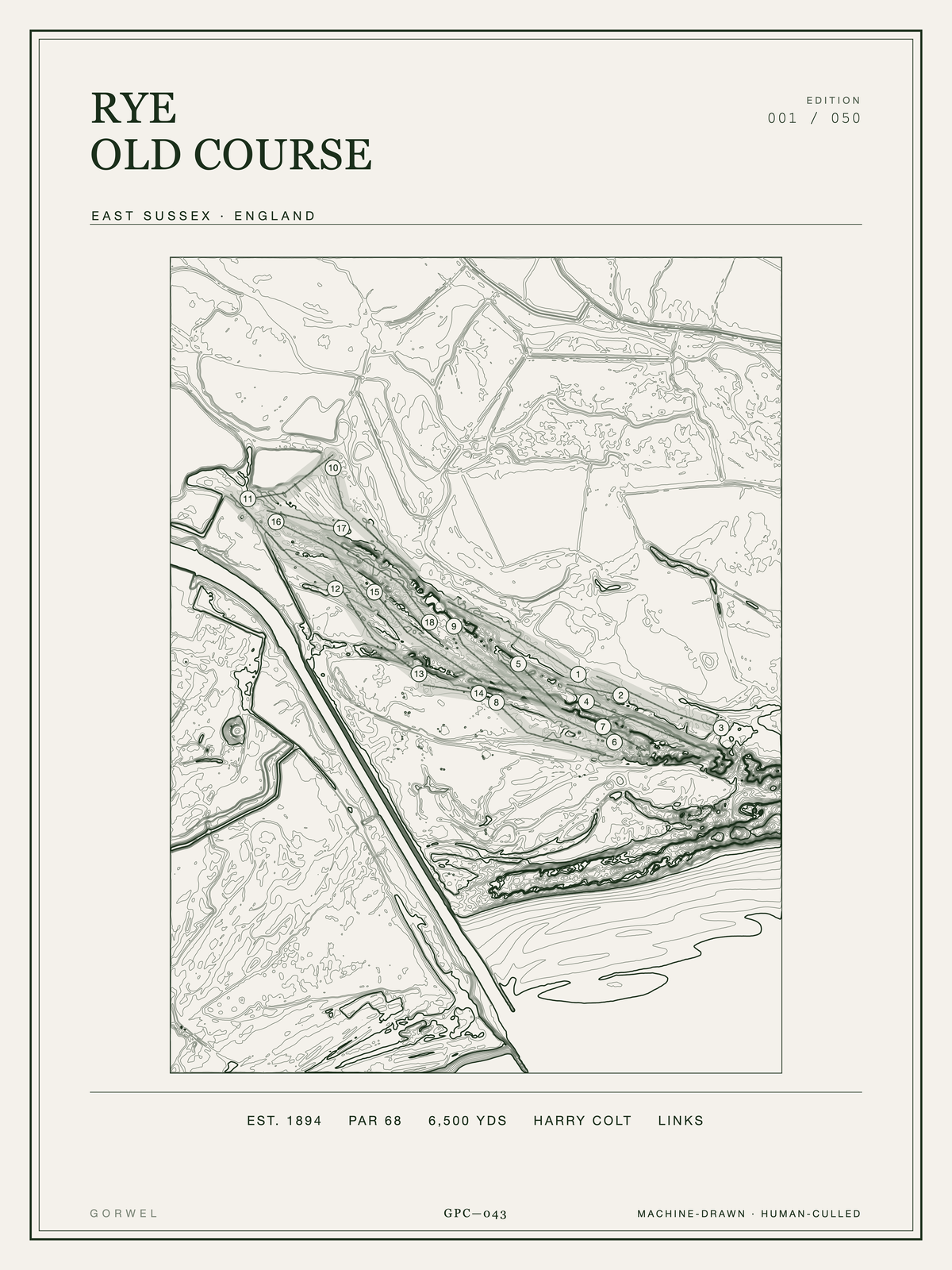 Rye Old Course Golf Course Print | Topographic Map Wall Art