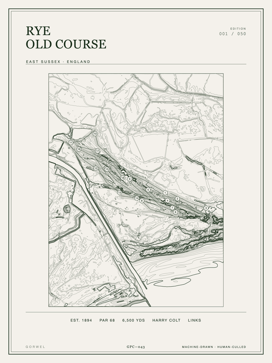 Rye Old Course Golf Course Print | Topographic Map Wall Art