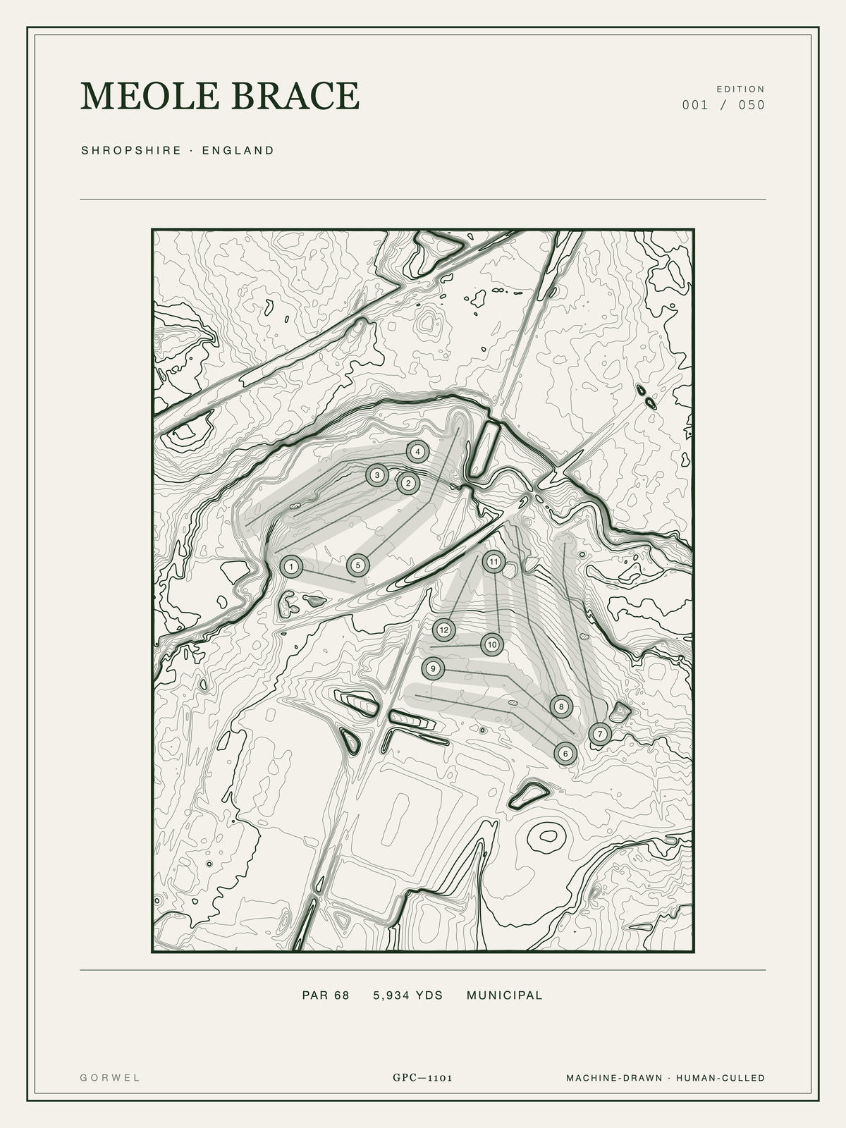 Meole Brace Golf Course Print | Topographic Map Wall Art