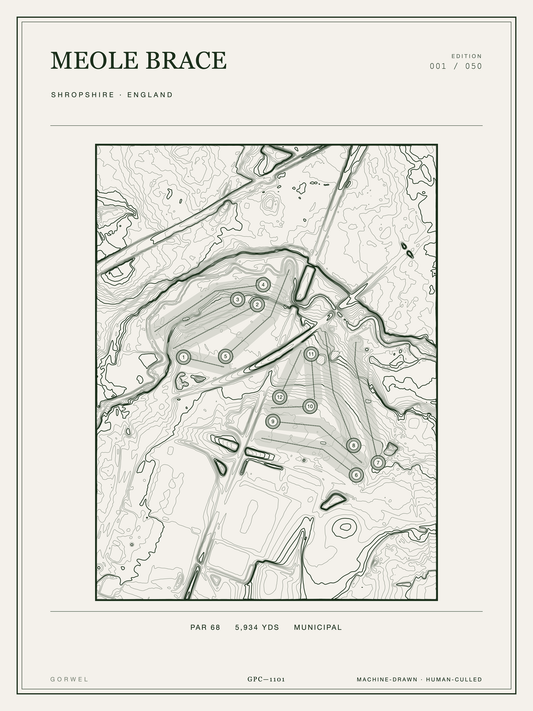 Meole Brace Golf Course Print | Topographic Map Wall Art