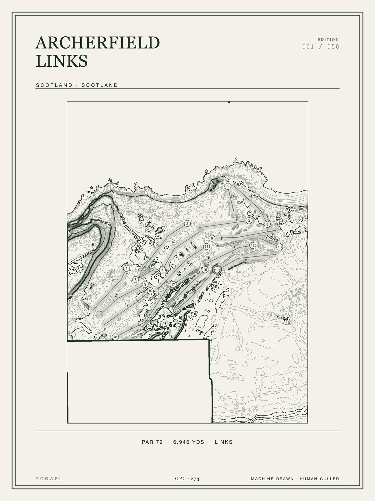 Archerfield Links Golf Course Print | Topographic Map Wall Art