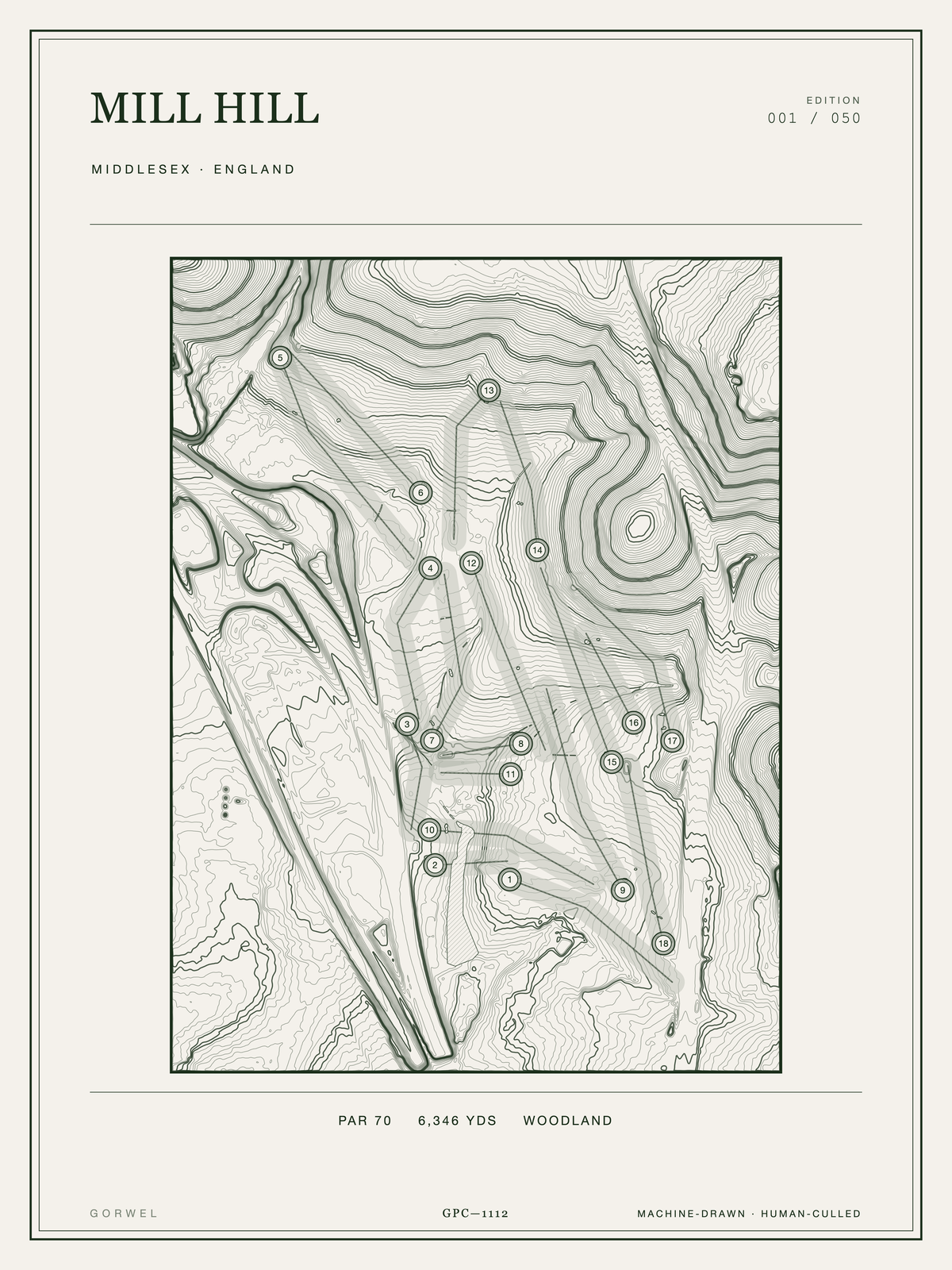 Mill Hill Golf Course Print | Topographic Map Wall Art