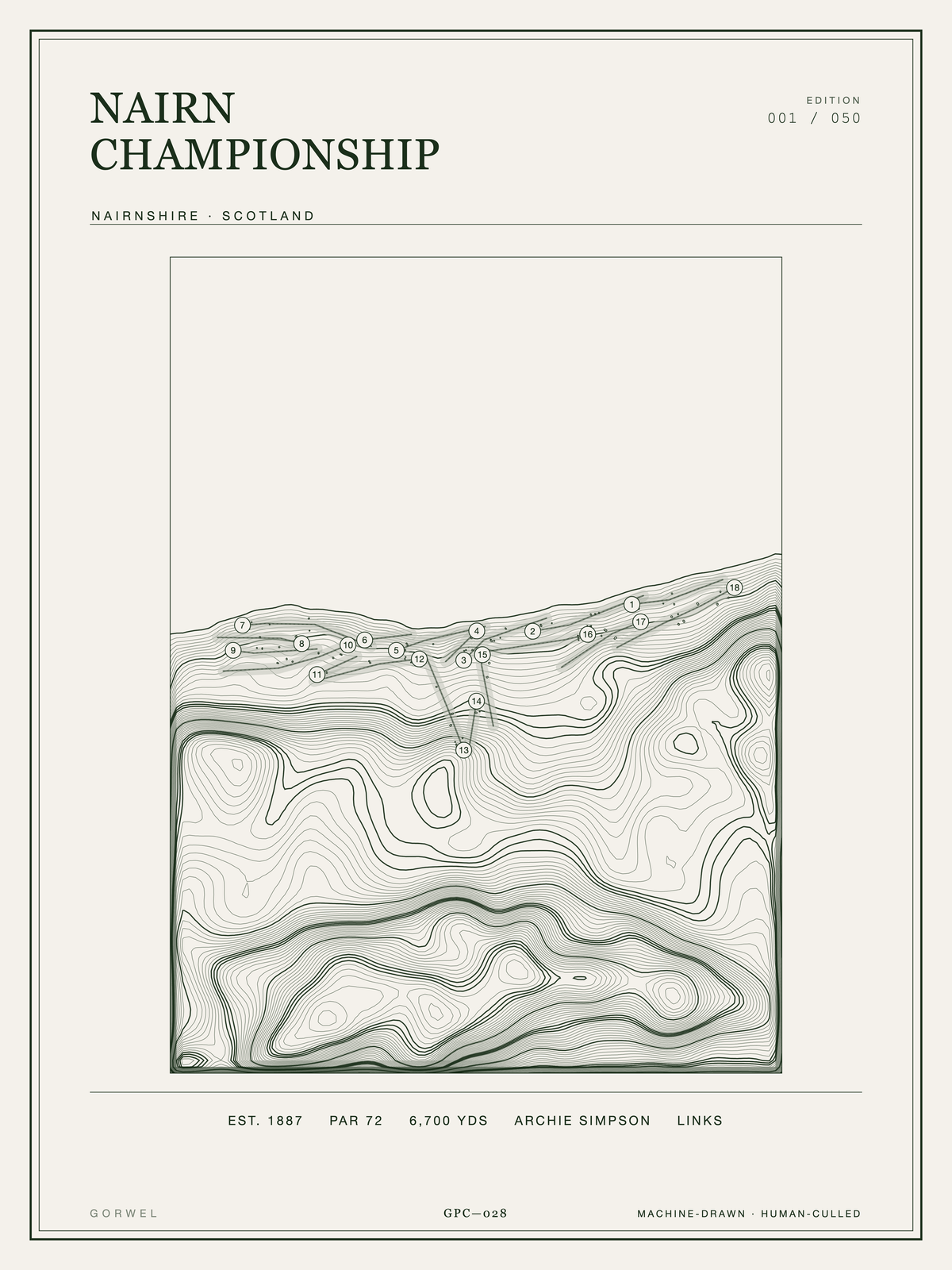 Nairn Championship Golf Course Print | Topographic Map Wall Art