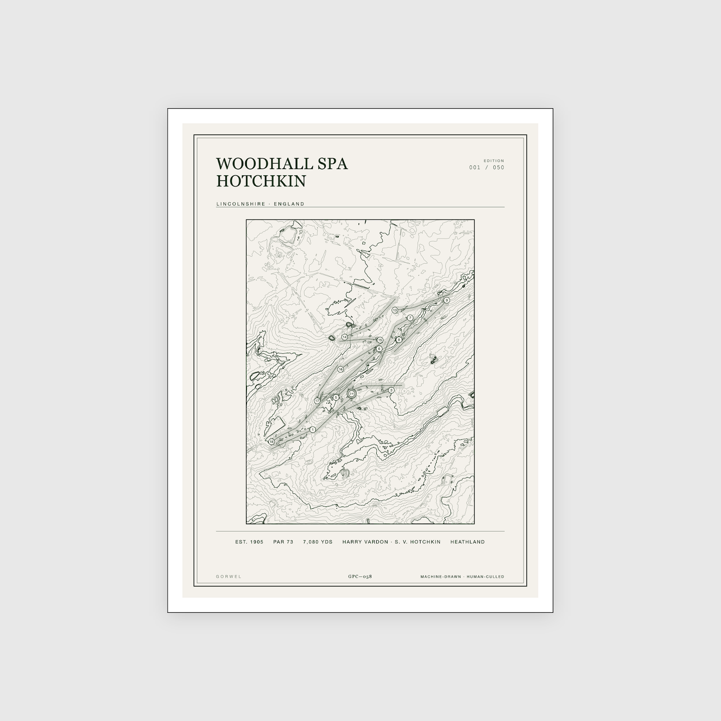 Woodhall Spa Hotchkin Golf Course Print | Topographic Map Wall Art