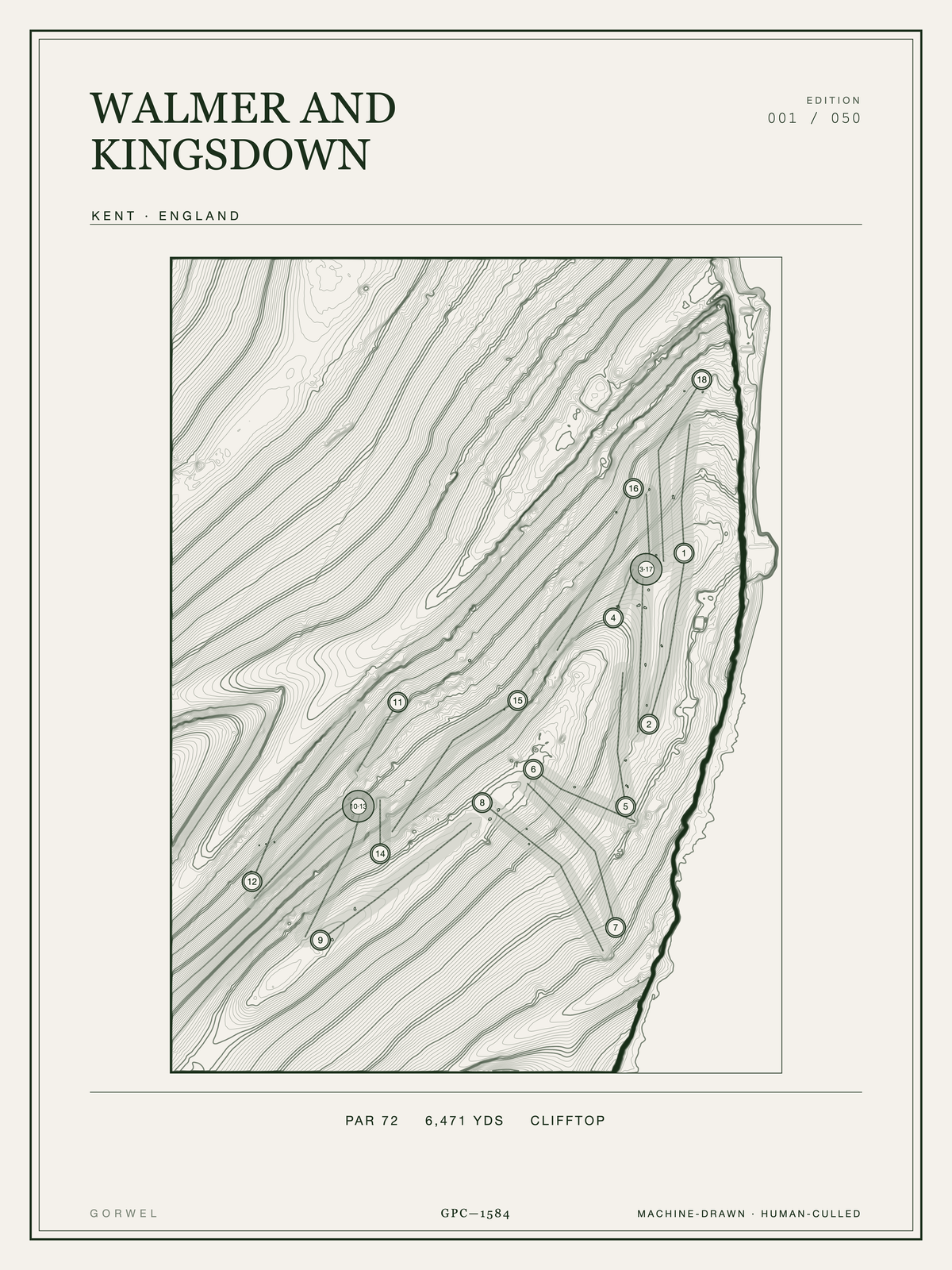 Walmer And Kingsdown Golf Course Print | Topographic Map Wall Art
