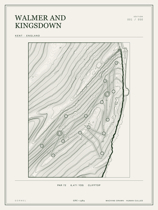 Walmer And Kingsdown Golf Course Print | Topographic Map Wall Art