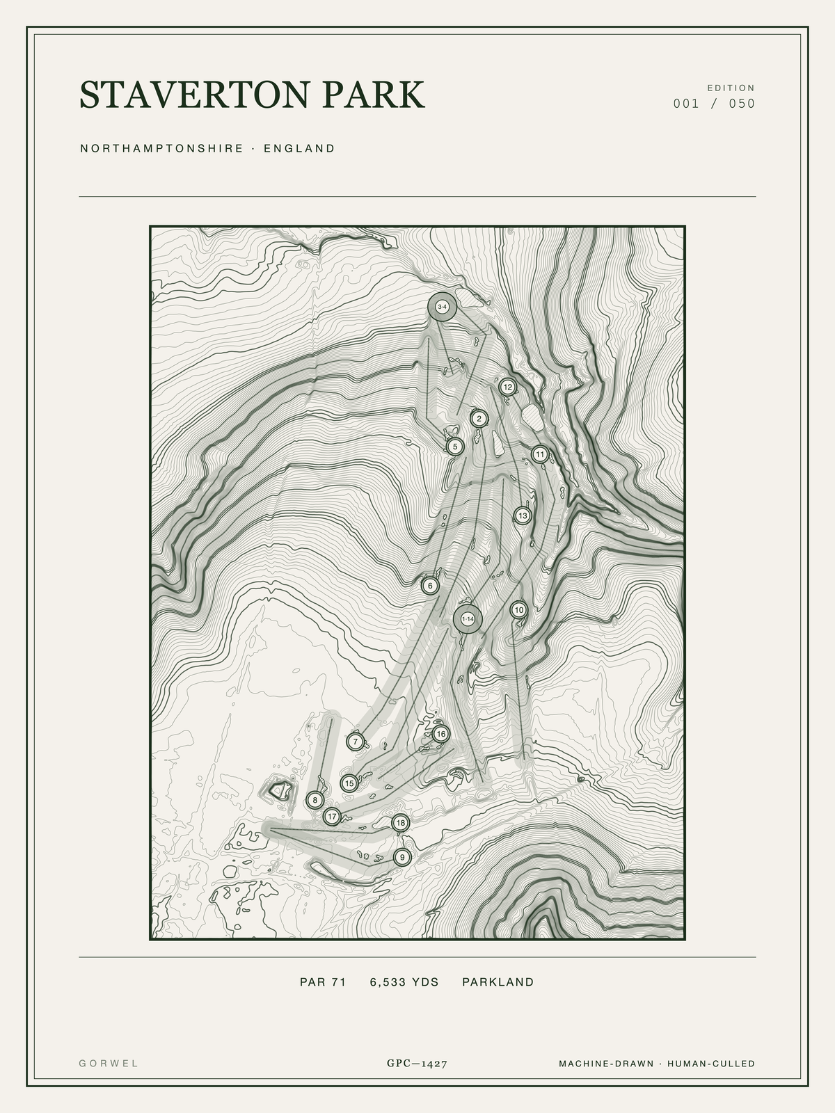 Staverton Park Golf Course Print | Topographic Map Wall Art