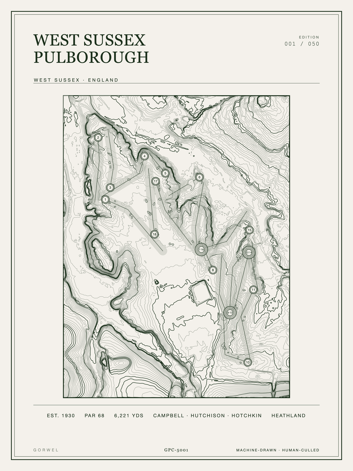 West Sussex Pulborough Golf Course Print | Topographic Map Wall Art