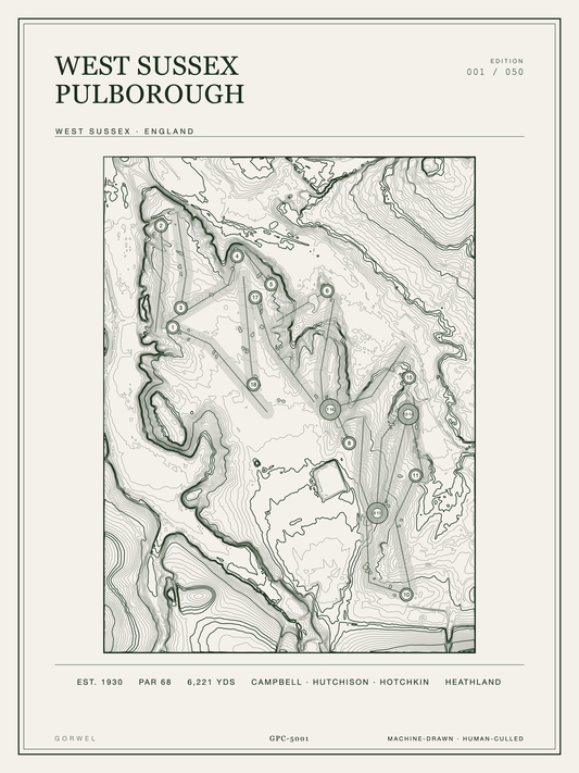 West Sussex Pulborough Golf Course Print | Topographic Map Wall Art