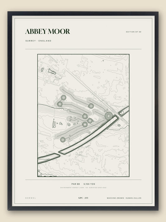 Abbey Moor, Surrey topographic golf course print, framed — Gorwel Print Co