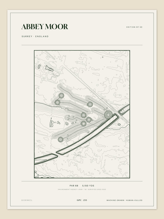 Abbey Moor, Surrey topographic golf course print