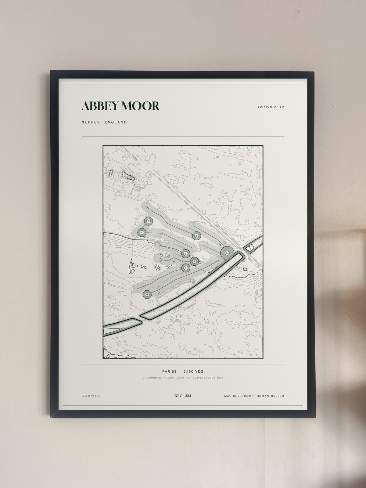 Abbey Moor, Surrey print, framed, on a wall