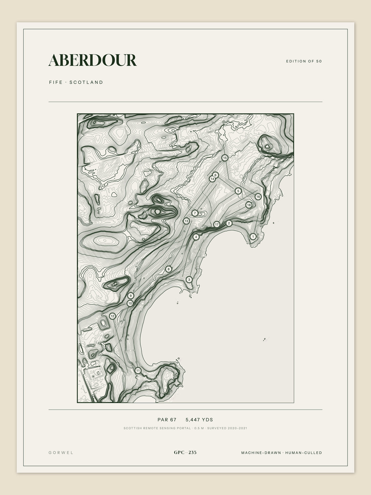 Aberdour topographic golf course print — unframed sheet — Gorwel Print Co