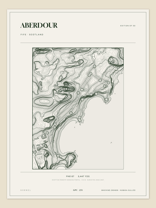 Aberdour topographic golf course print — unframed sheet — Gorwel Print Co