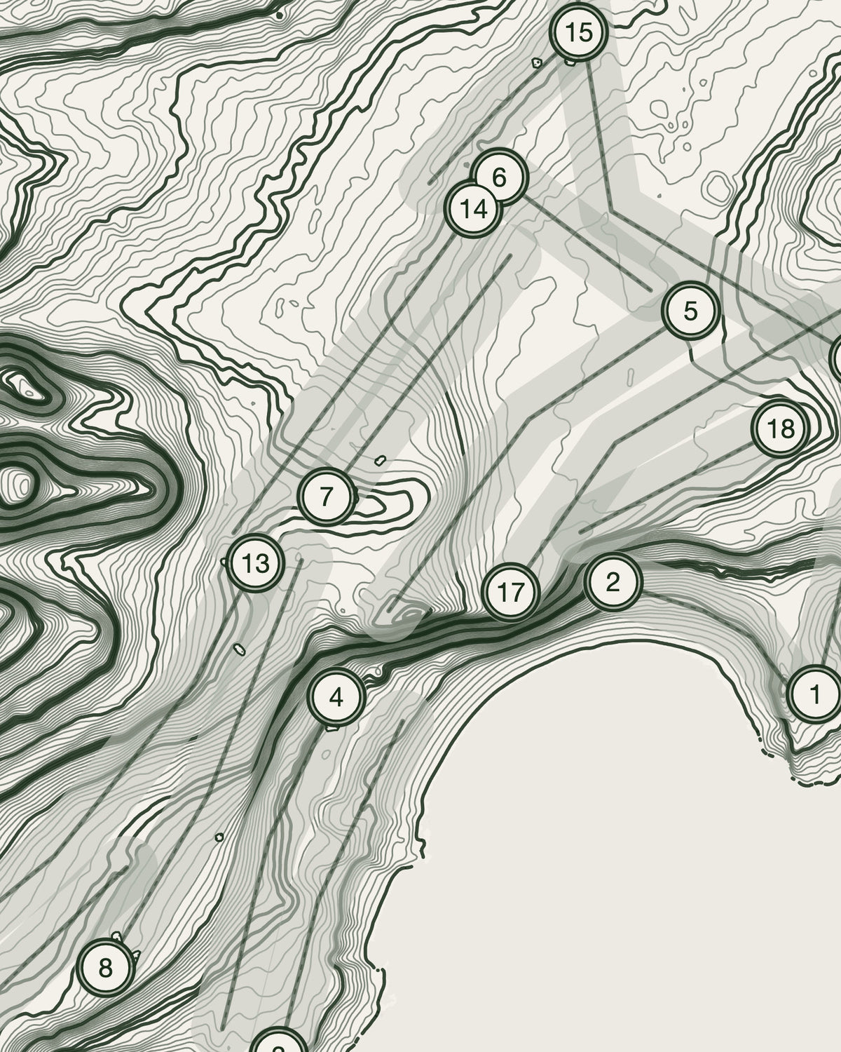 Aberdour topographic golf course print — contour detail — Gorwel Print Co