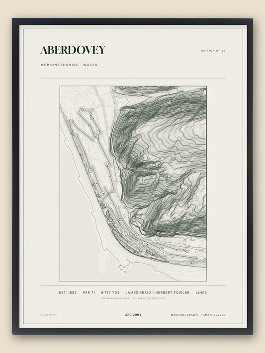 Aberdovey, Merionethshire topographic golf course print, framed — Gorwel Print Co