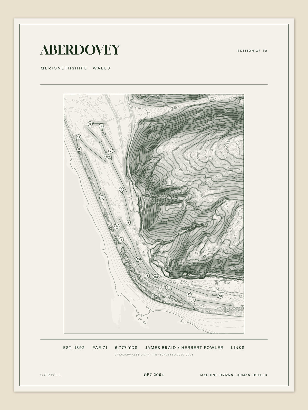 Aberdovey, Merionethshire topographic golf course print