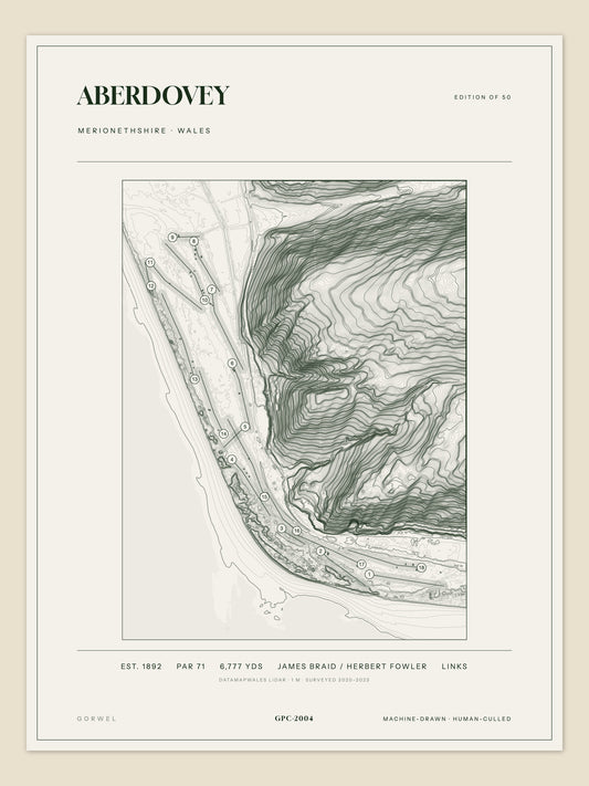 Aberdovey, Merionethshire topographic golf course print