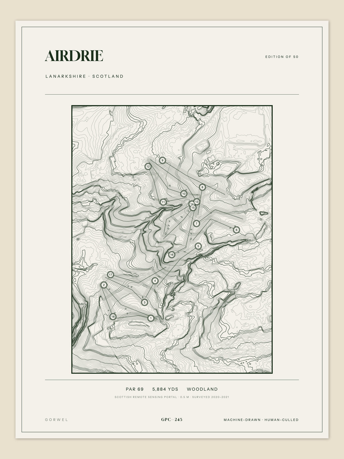 Airdrie topographic golf course print — unframed sheet — Gorwel Print Co