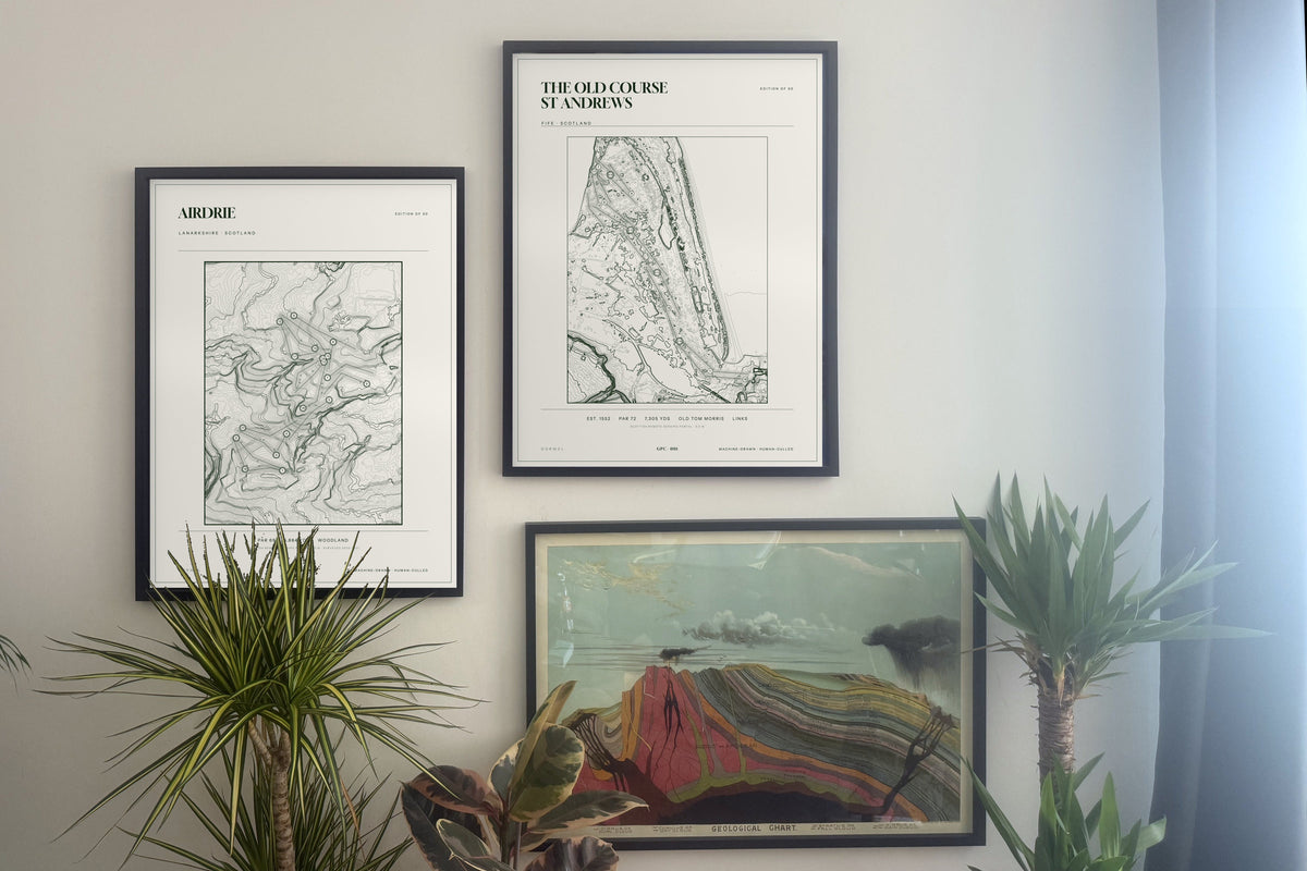 Airdrie topographic golf course print — gallery pair — Gorwel Print Co
