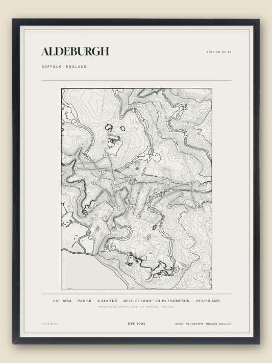 Aldeburgh, Suffolk topographic golf course print, framed — Gorwel Print Co