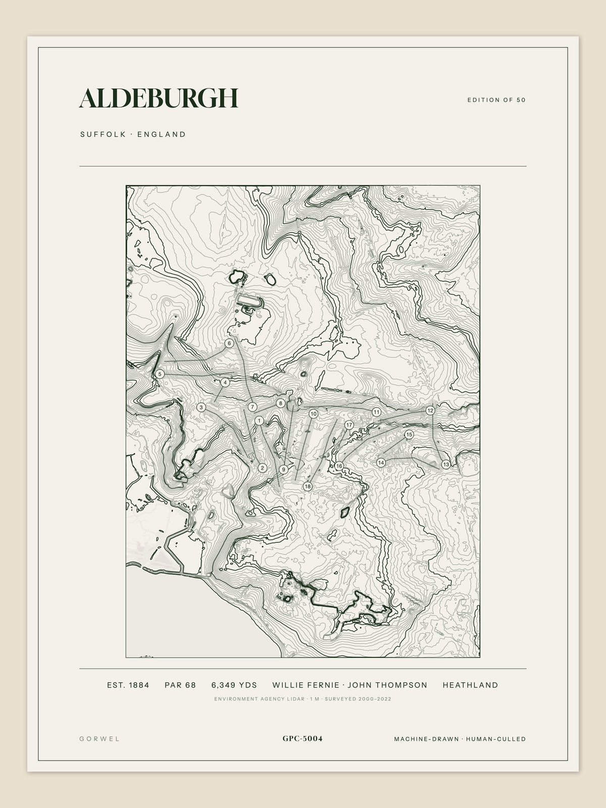 Aldeburgh, Suffolk topographic golf course print