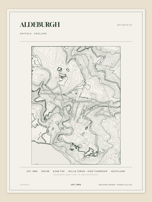 Aldeburgh, Suffolk topographic golf course print