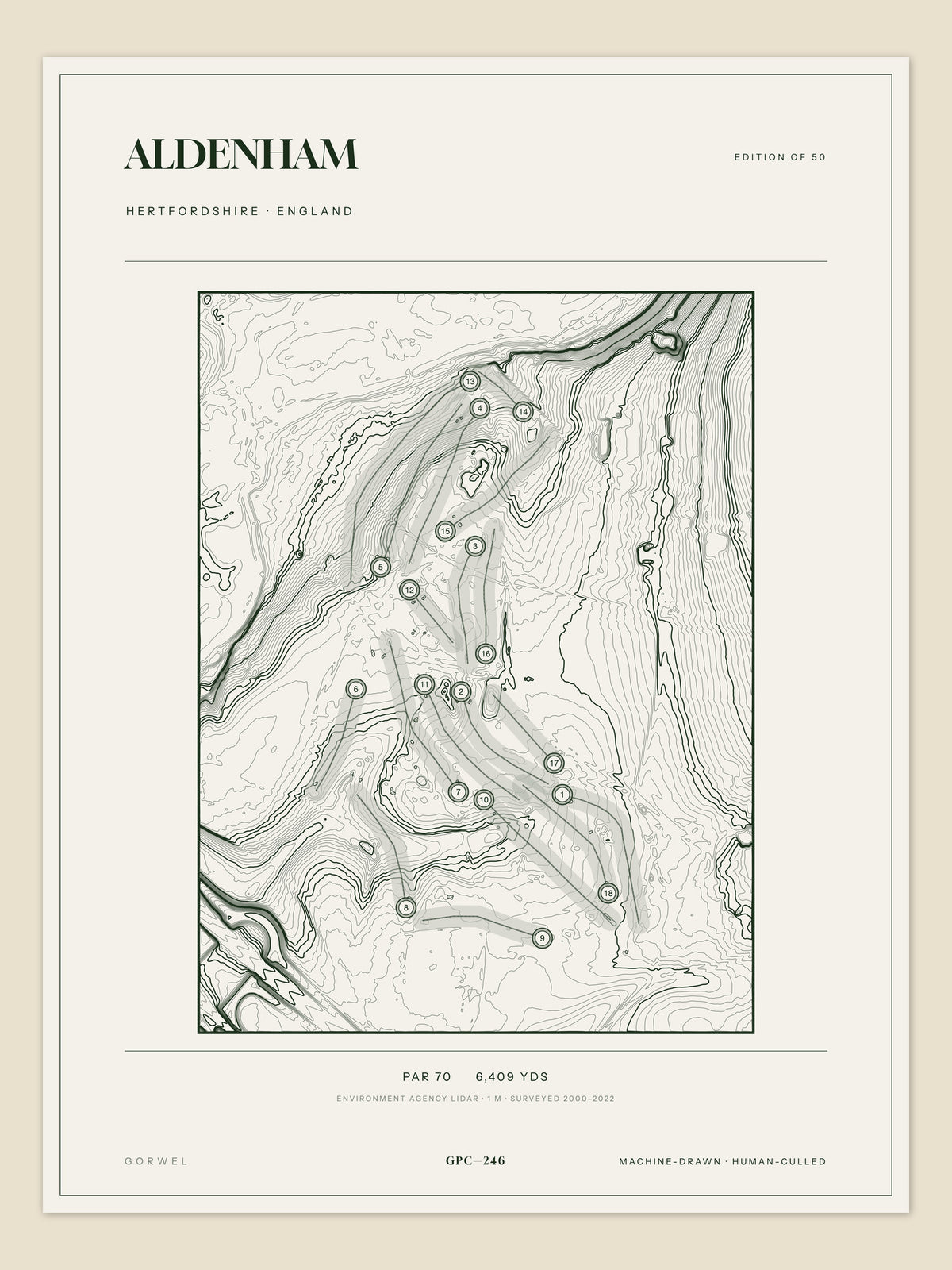 Aldenham, Hertfordshire topographic golf course print