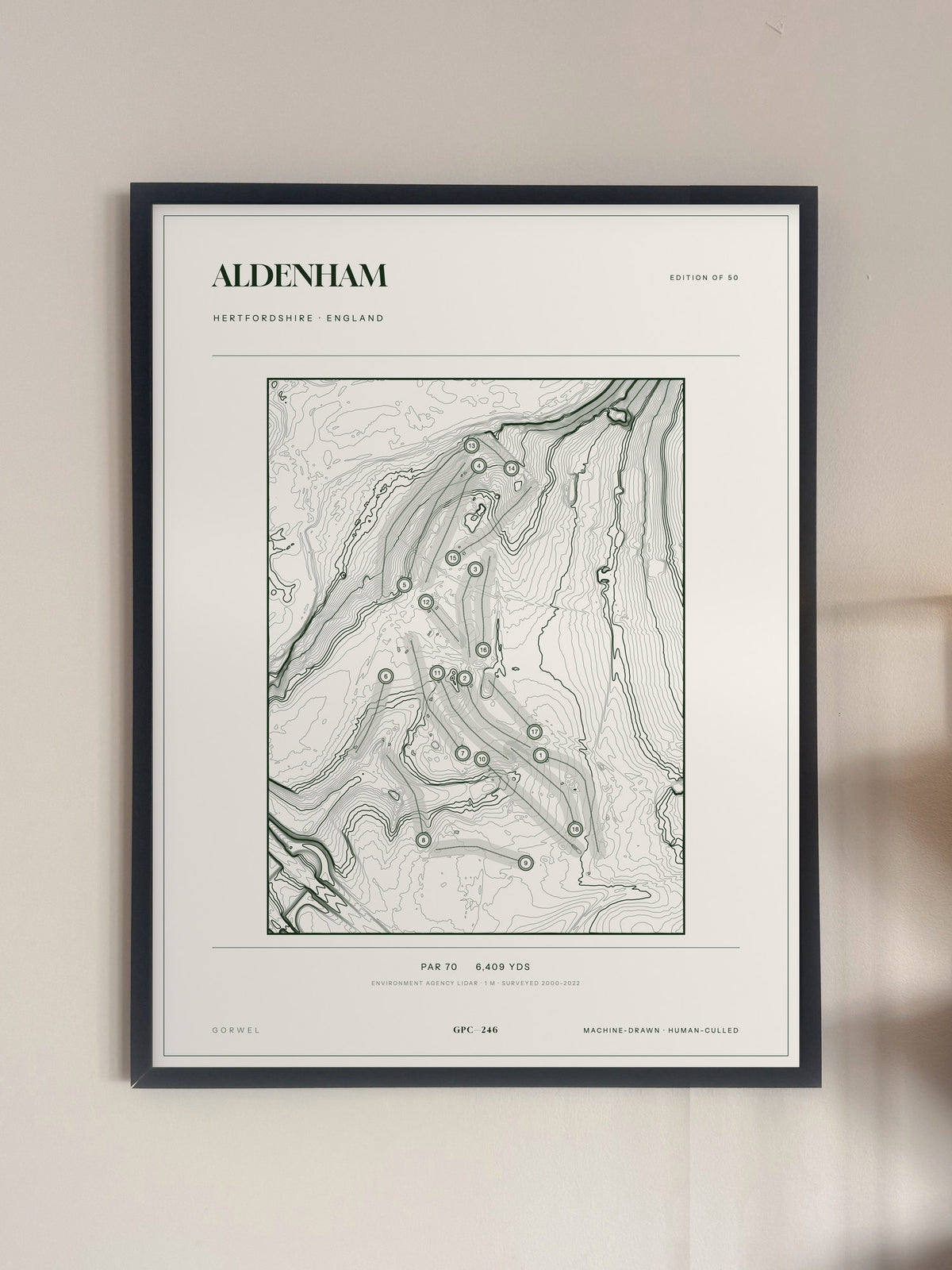 Aldenham, Hertfordshire print, framed, on a wall
