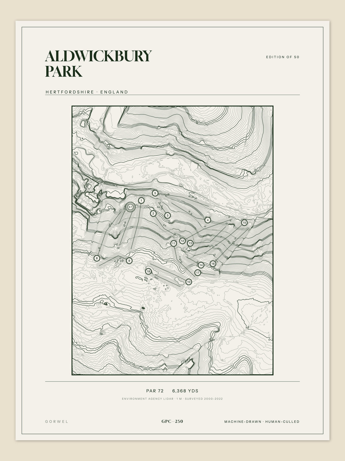 Aldwickbury Park, Hertfordshire topographic golf course print