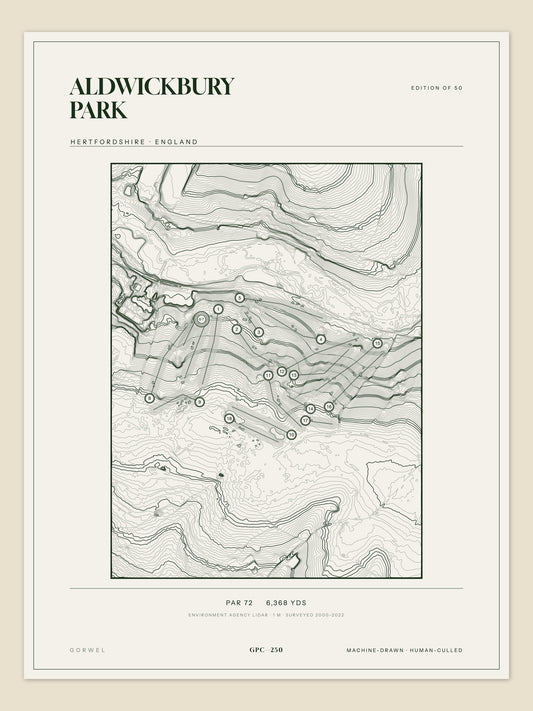 Aldwickbury Park, Hertfordshire topographic golf course print