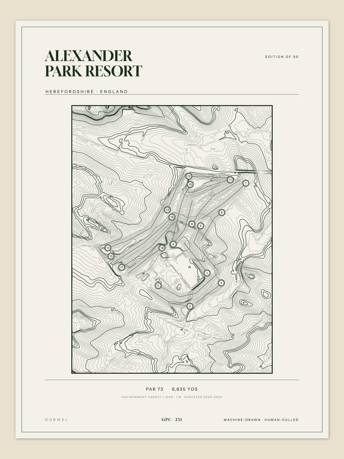 Alexander Park Resort topographic golf course print — unframed sheet — Gorwel Print Co