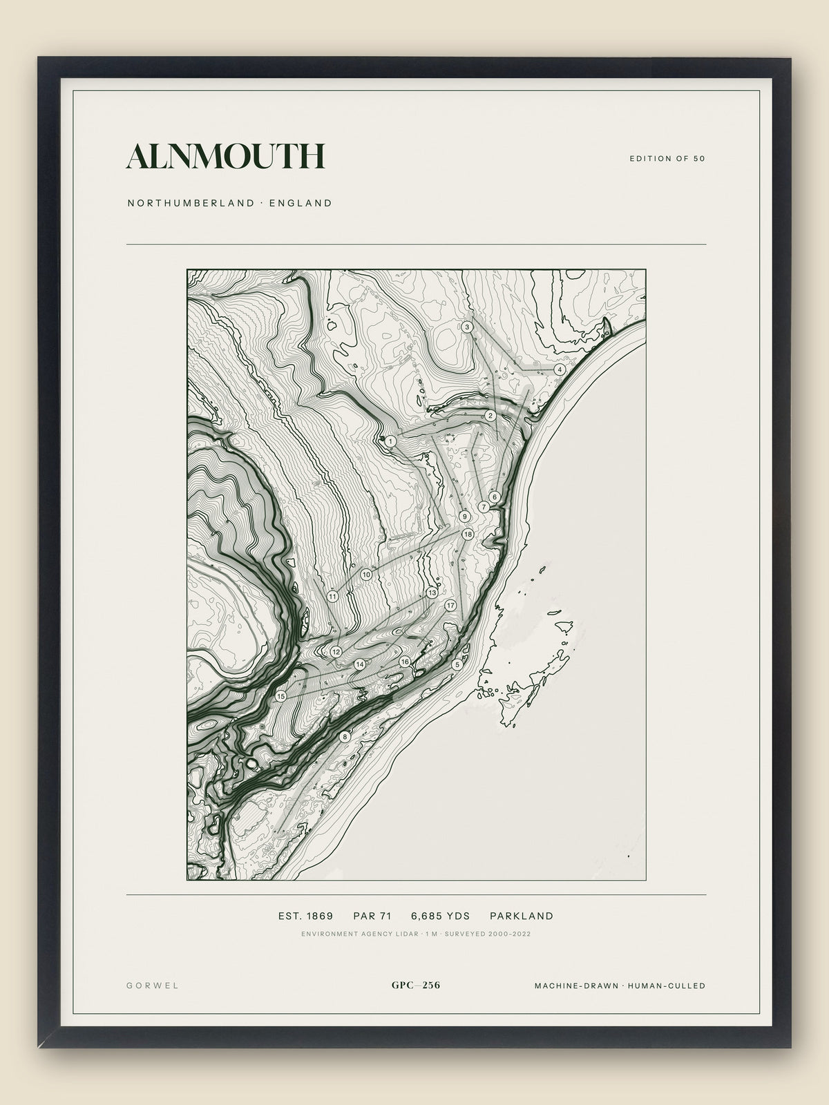 Alnmouth, Northumberland topographic golf course print, framed — Gorwel Print Co