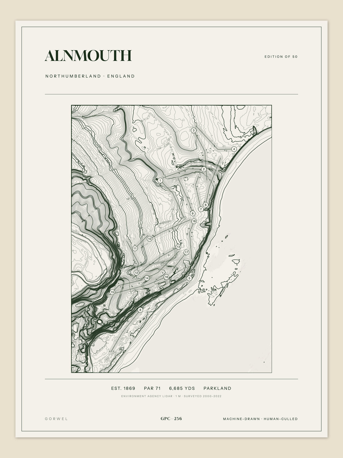 Alnmouth, Northumberland topographic golf course print
