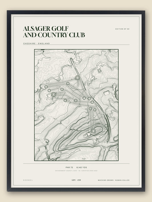 Alsager Golf and Country Club, Cheshire topographic golf course print, framed — Gorwel Print Co