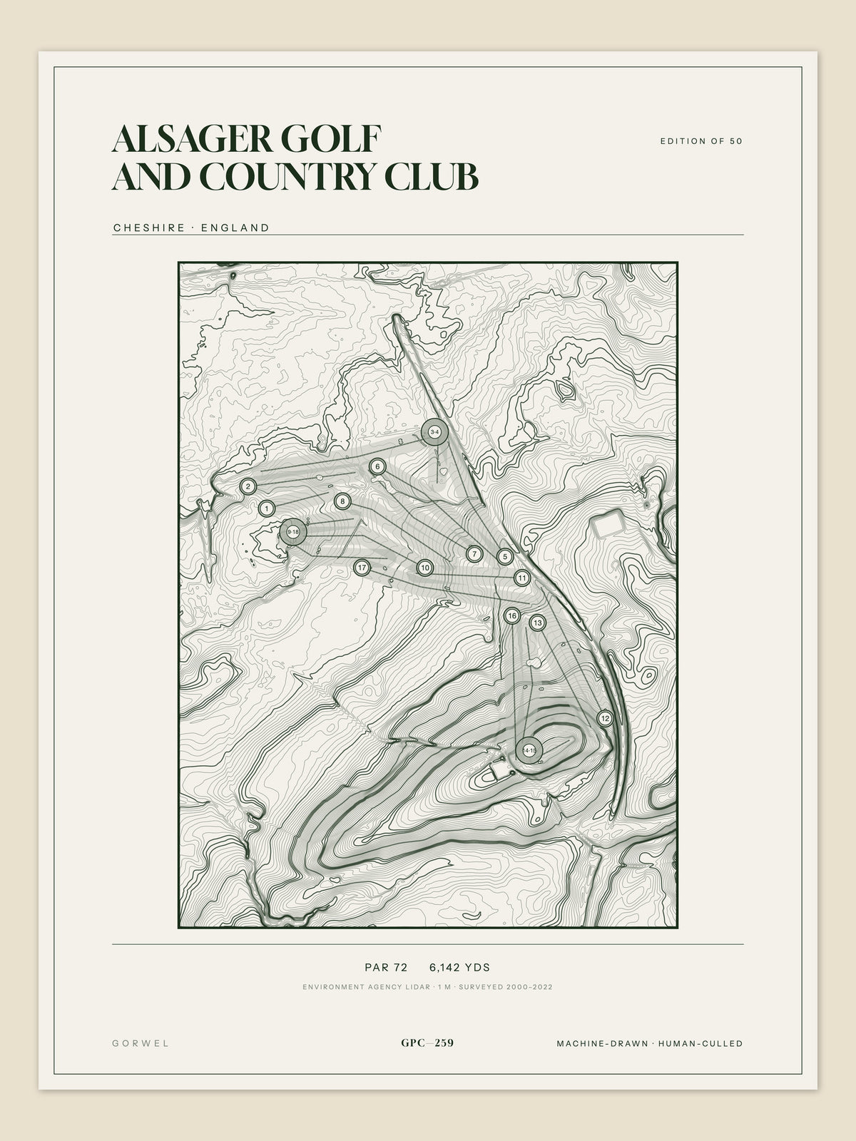 Alsager Golf and Country Club, Cheshire topographic golf course print