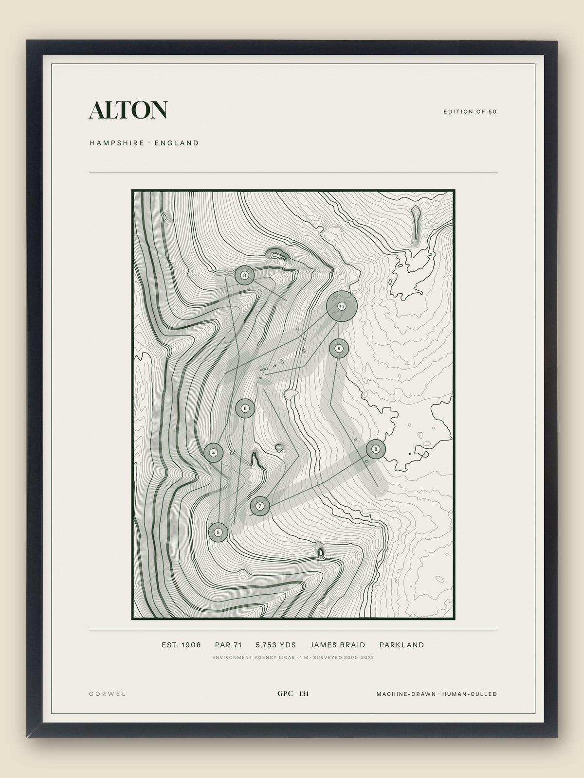 Alton, Hampshire topographic golf course print, framed — Gorwel Print Co