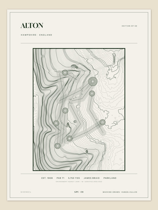 Alton, Hampshire topographic golf course print
