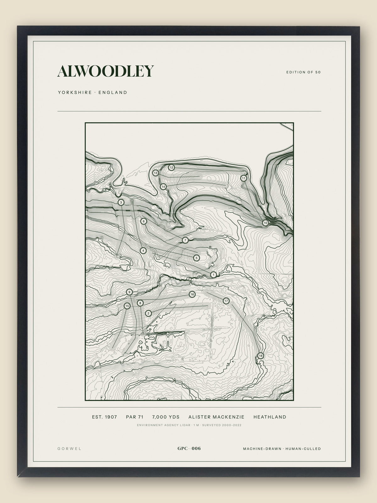 Alwoodley, Yorkshire topographic golf course print, framed — Gorwel Print Co