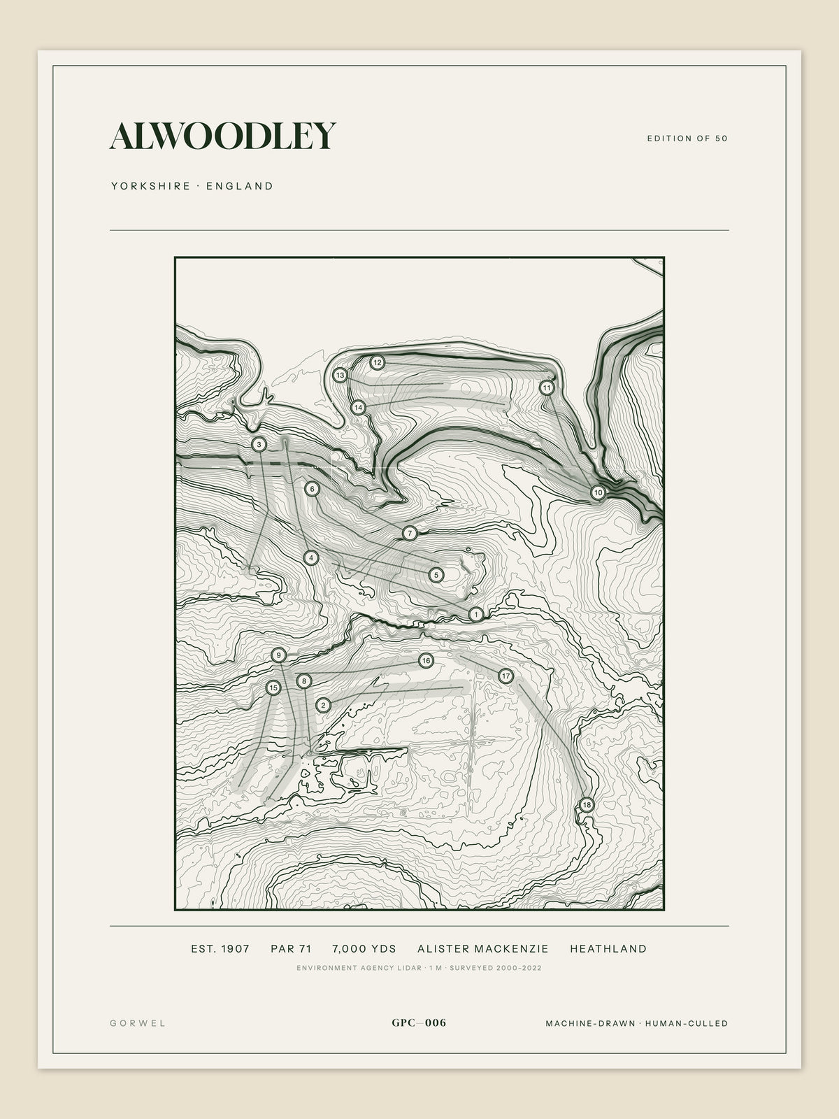Alwoodley, Yorkshire topographic golf course print