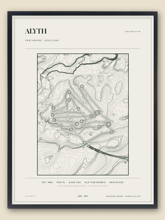 Alyth, Perthshire topographic golf course print, framed — Gorwel Print Co