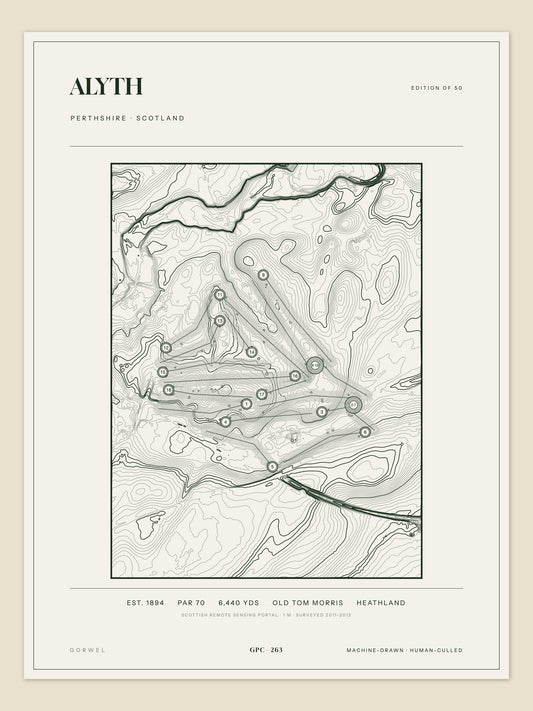 Alyth, Perthshire topographic golf course print