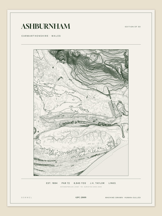 Ashburnham, Carmarthenshire topographic golf course print