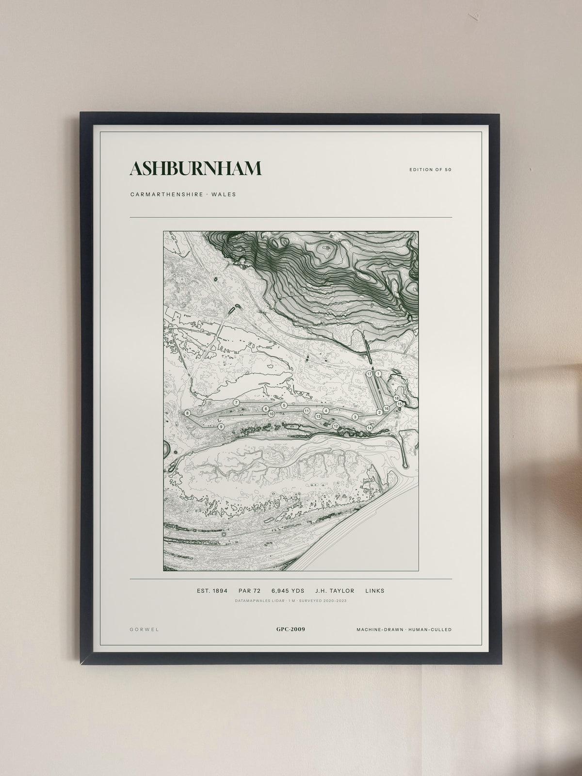 Ashburnham, Carmarthenshire print, framed, on a wall