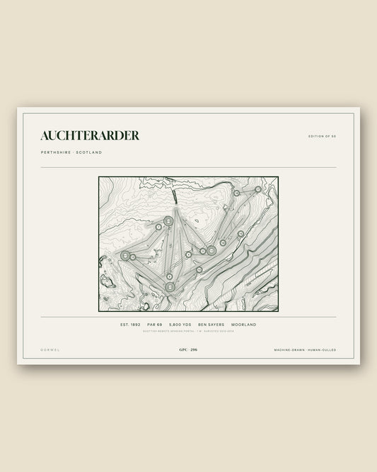 Auchterarder, Perthshire topographic golf course print