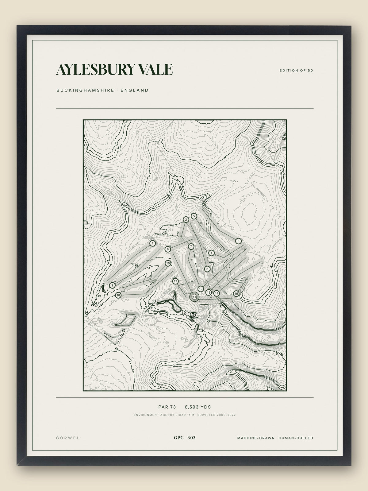 Aylesbury Vale, Buckinghamshire topographic golf course print, framed — Gorwel Print Co