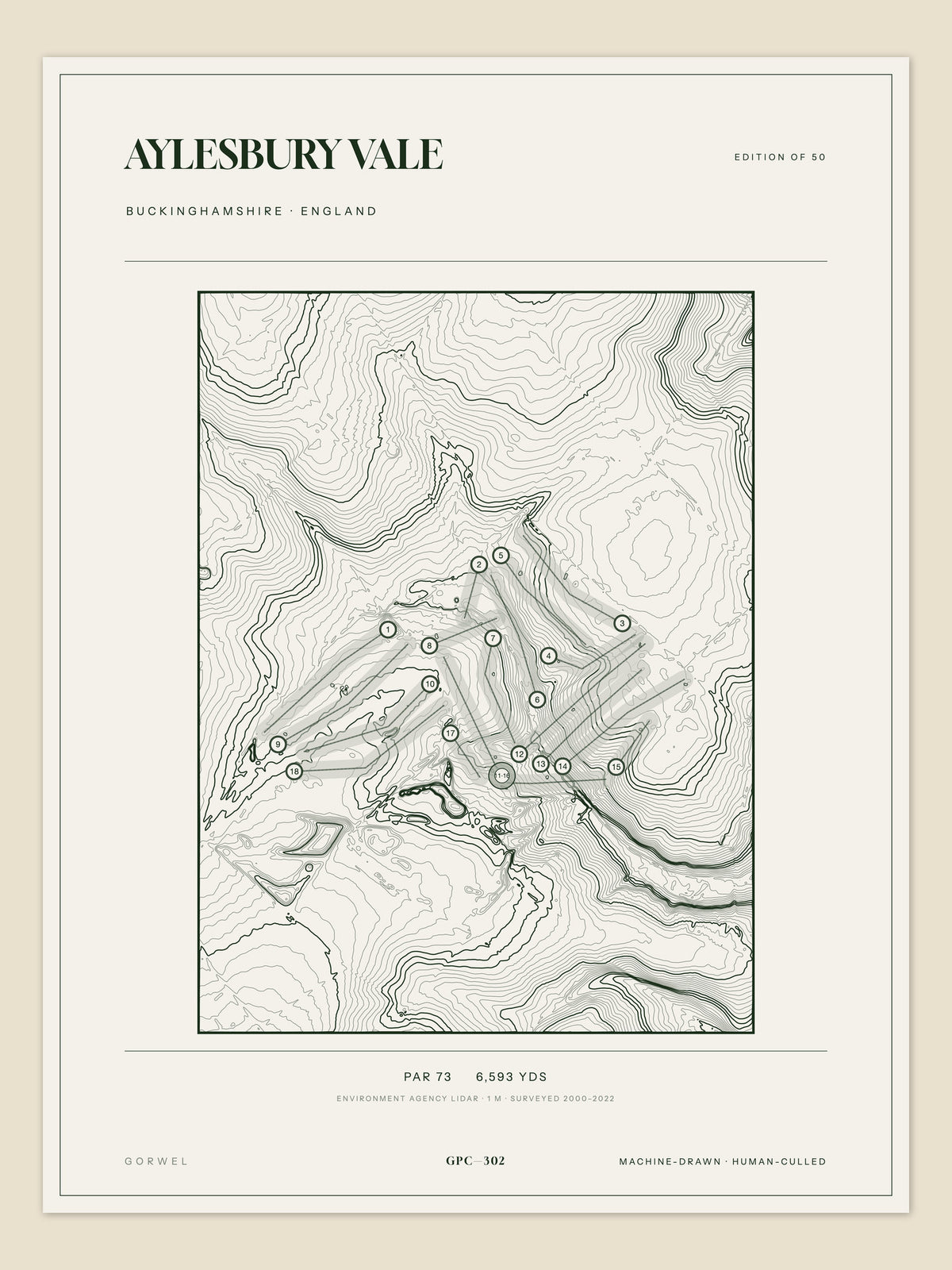 Aylesbury Vale, Buckinghamshire topographic golf course print